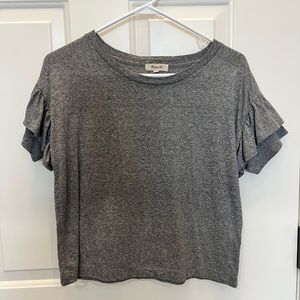 Madewell Gray Cropped Top with Ruffle Sleeves- Size XS